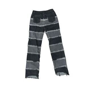 Mens Black Grey Patchwork Distressed Straight Leg Jeans Raw Hem Size M 30x29